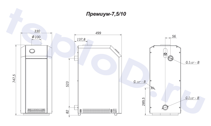 Присоединительные размеры Лемакс Премиум 75/10